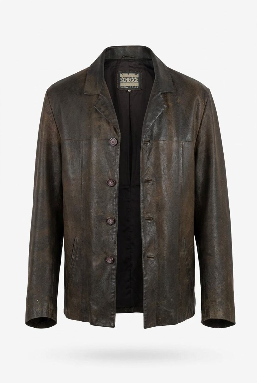 Vintage SCHEGGE Leather Jacket Roma Firenze Vera Pelle Distressed Brown Buttn L
